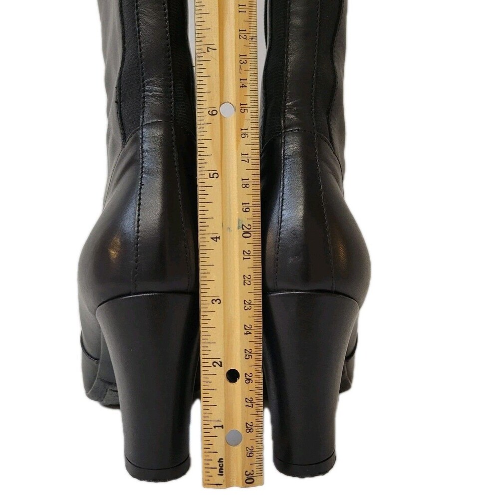 Aquatalia Black Leather Knee High Boots Stretch Back Block Heel Italy Women 8 - Picture 10 of 12